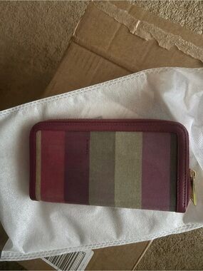 Striped Zip-Around Fendi Wallet in Burgundy and Olive